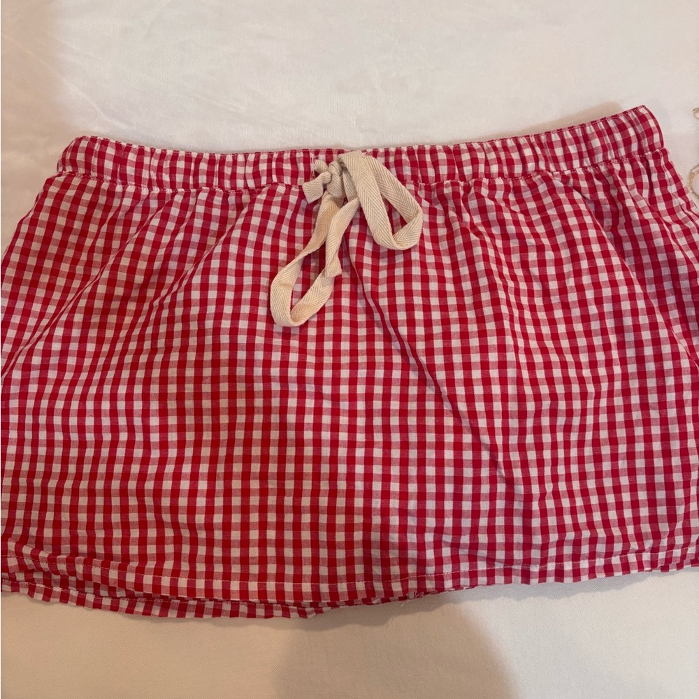 Oddli Red Gingham Boxer Mini Skirt Drawstring
